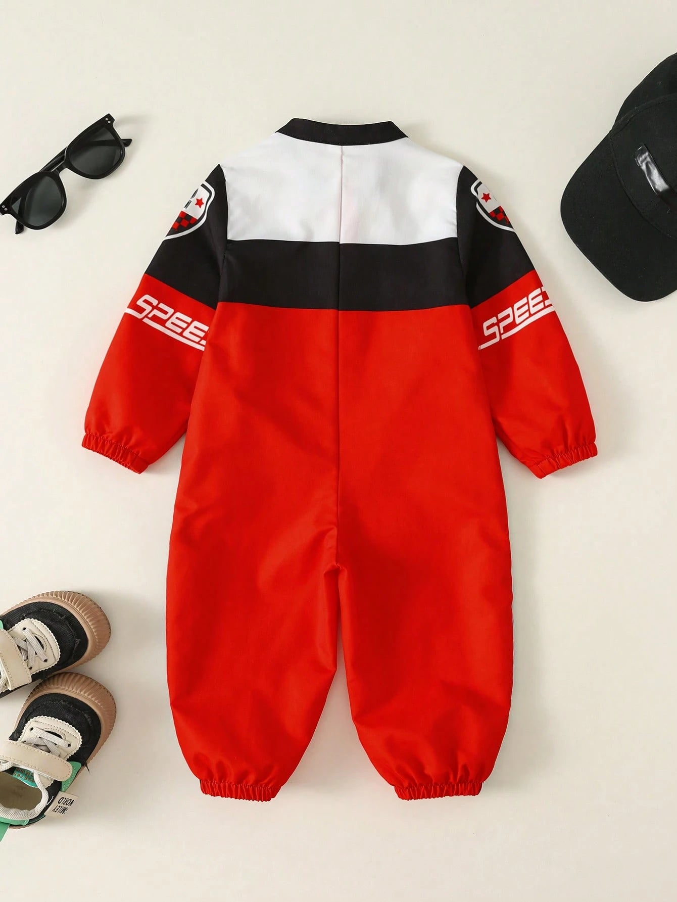 Bubblio Red And Black Summer Street Life Casual Graphic Street Fashion Vacation Motorcycle Racing Jumpsuit Outfit,Cute Funny Sports Street Chic All-Match