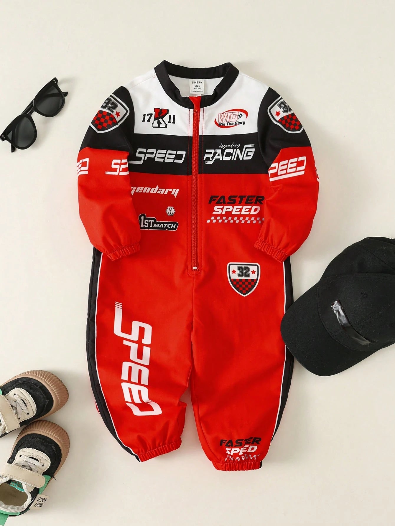 Bubblio Red And Black Summer Street Life Casual Graphic Street Fashion Vacation Motorcycle Racing Jumpsuit Outfit,Cute Funny Sports Street Chic All-Match