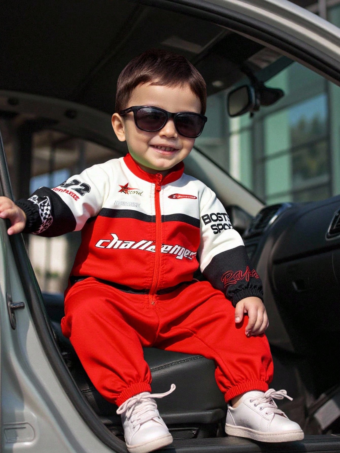 Bubblio Red And Black Summer Street Life Casual Graphic Street Fashion Vacation Motorcycle Racing Jumpsuit Outfit,Cute Funny Sports Street Chic All-Match