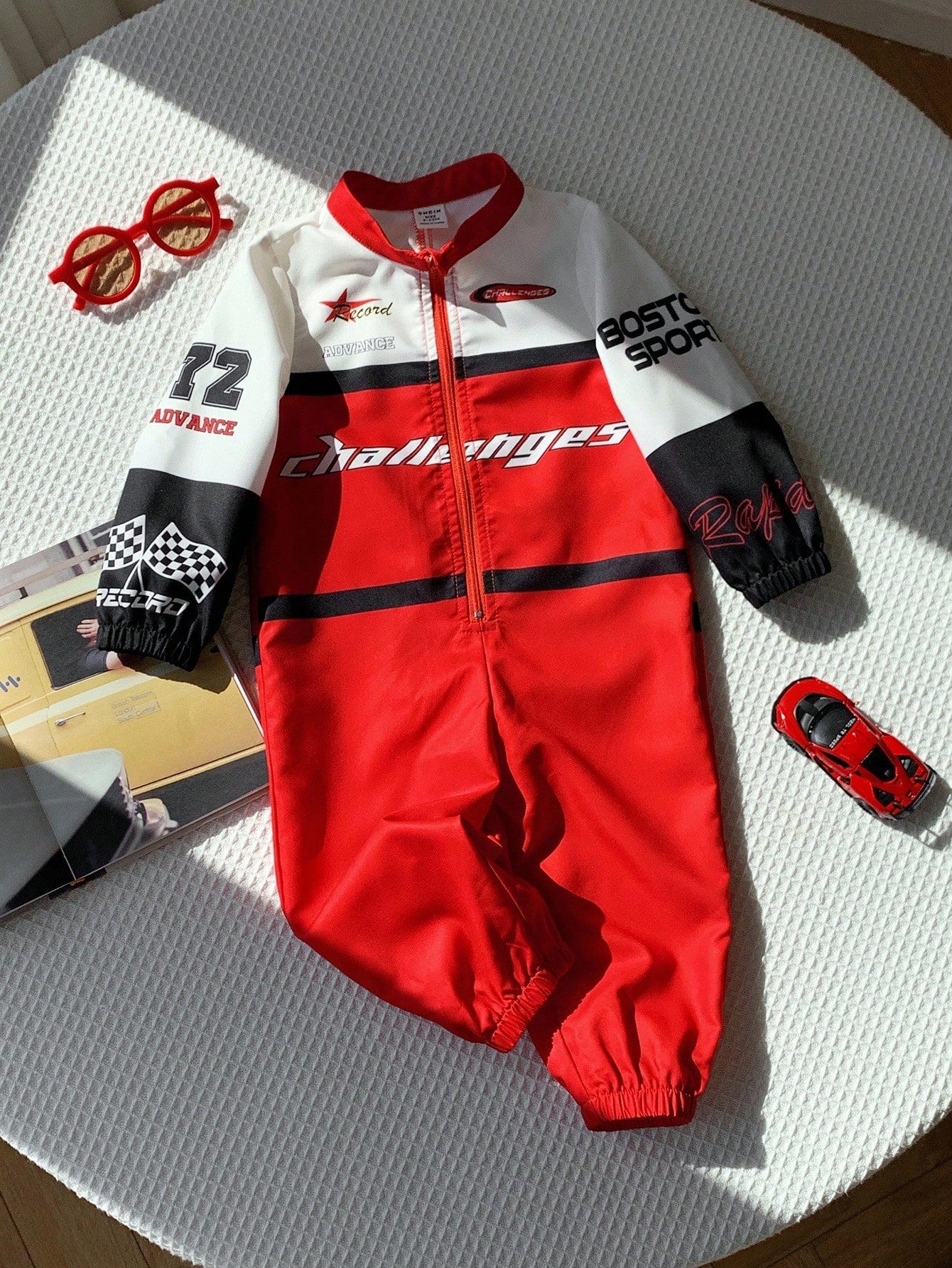 Bubblio Red And Black Summer Street Life Casual Graphic Street Fashion Vacation Motorcycle Racing Jumpsuit Outfit,Cute Funny Sports Street Chic All-Match