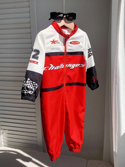 Bubblio Red And Black Summer Street Life Casual Graphic Street Fashion Vacation Motorcycle Racing Jumpsuit Outfit,Cute Funny Sports Street Chic All-Match