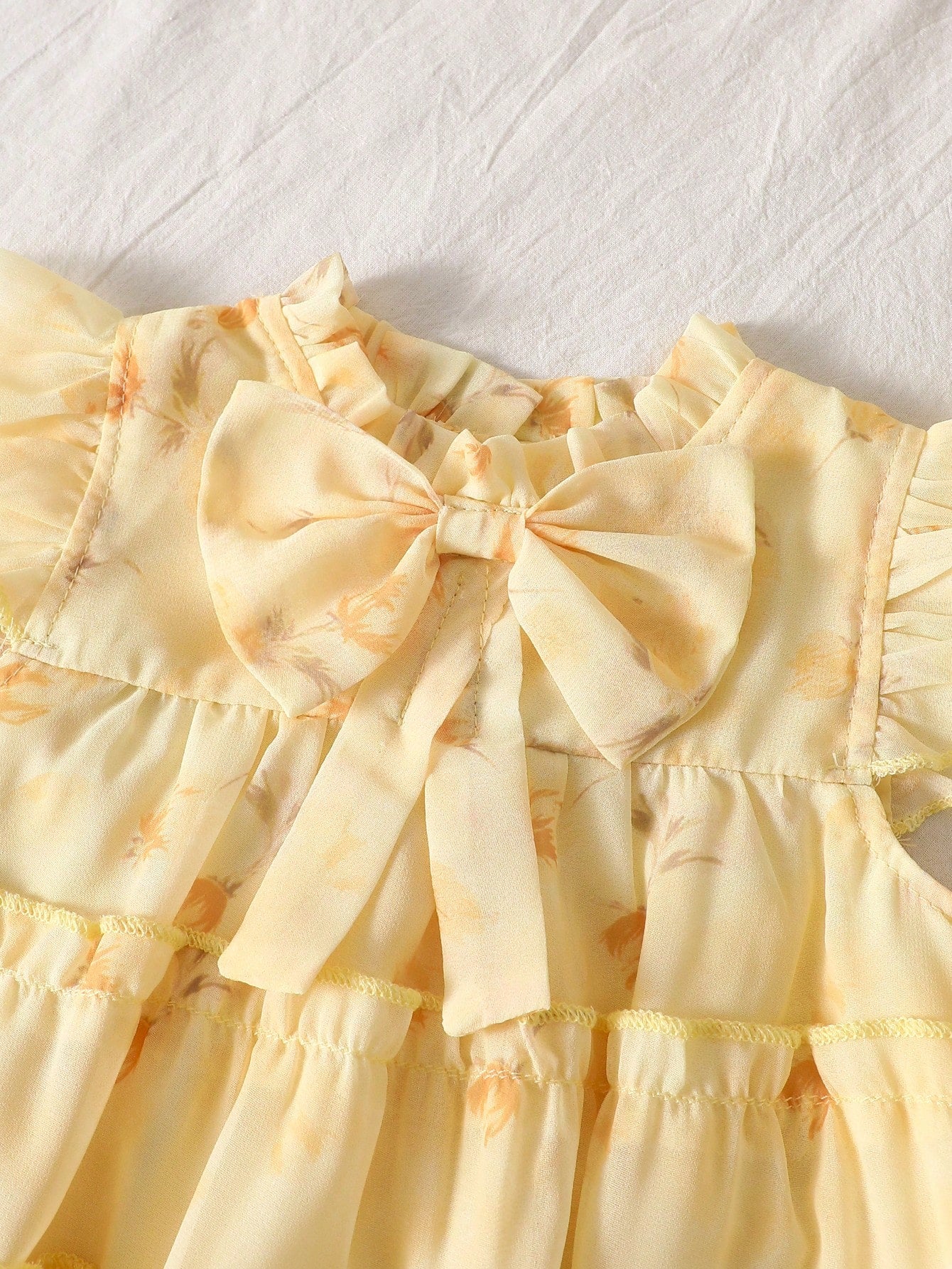 Butter Yellow Newborn Baby Girls' Summer Floral Chiffon Dress Cute Baby Shower Gift Ruffle Cake Skirt Flutter Sleeve 0-9 Months Wedding Party Cute