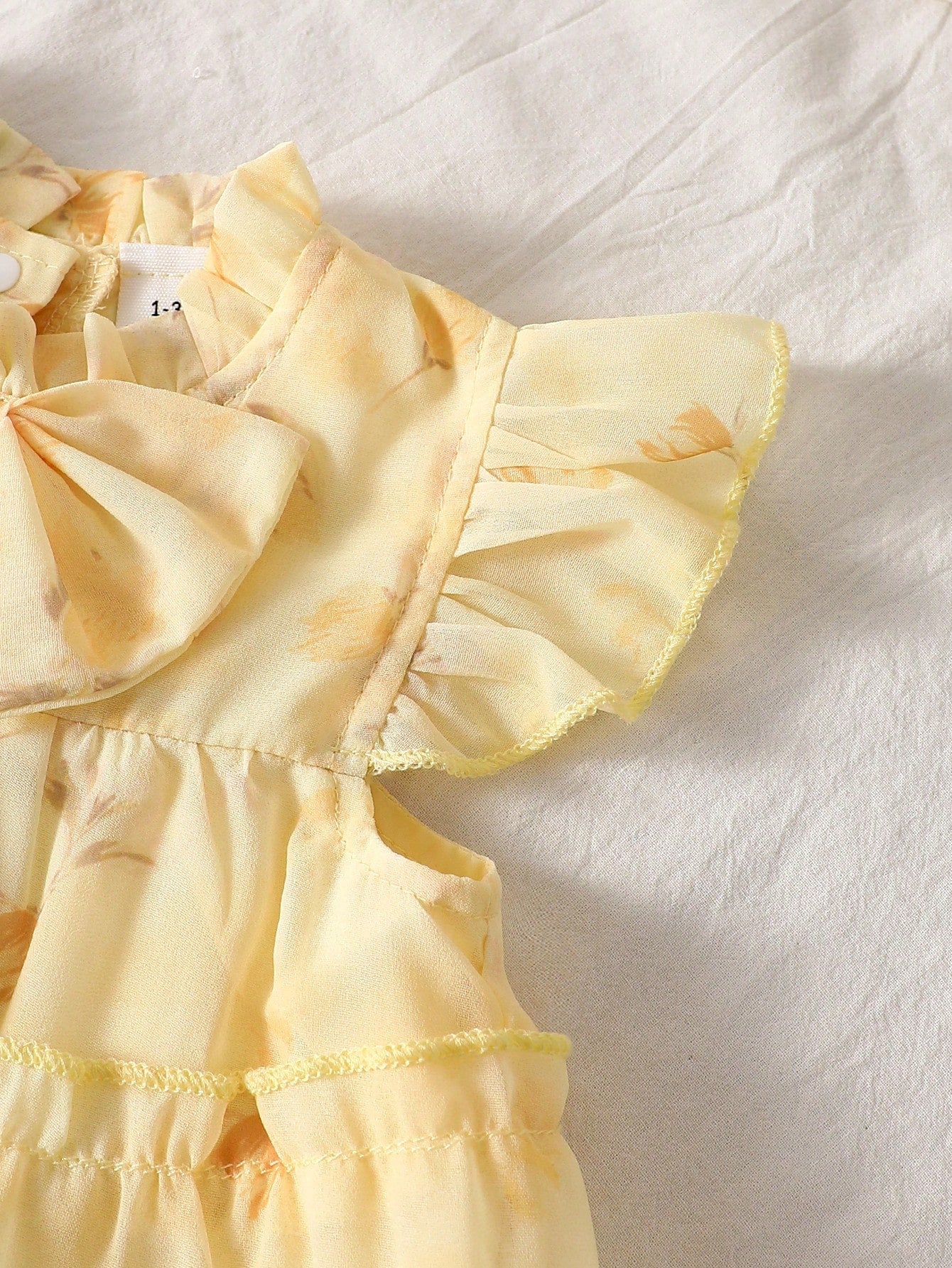 Butter Yellow Newborn Baby Girls' Summer Floral Chiffon Dress Cute Baby Shower Gift Ruffle Cake Skirt Flutter Sleeve 0-9 Months Wedding Party Cute