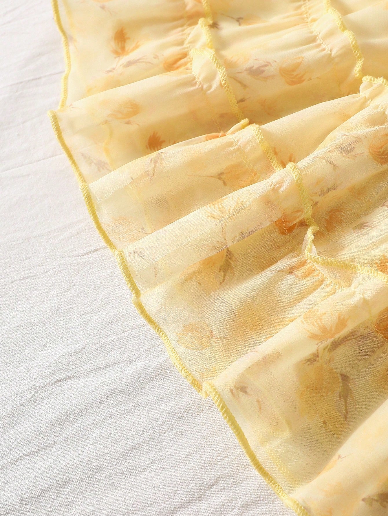 Butter Yellow Newborn Baby Girls' Summer Floral Chiffon Dress Cute Baby Shower Gift Ruffle Cake Skirt Flutter Sleeve 0-9 Months Wedding Party Cute