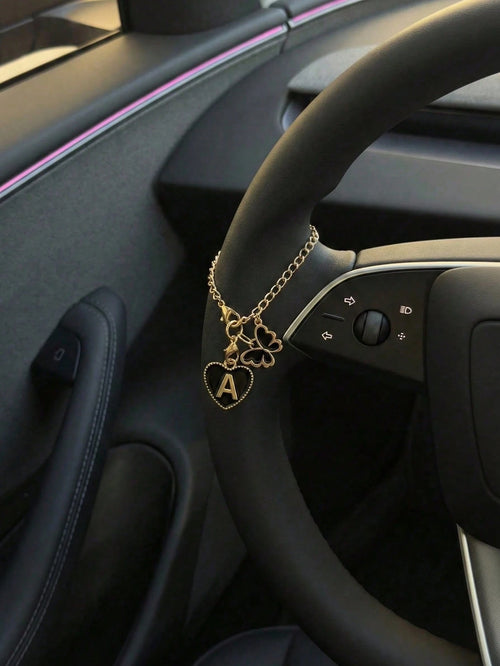 Butterfly, Letter And Heart Shaped Steering Wheel Decor, Cute Pendant Car Interior Decoration, With Adjustable Chain And Lobster Clasp, Suitable For Steering Wheel, Rearview Mirror, Cup Holder, Keycha