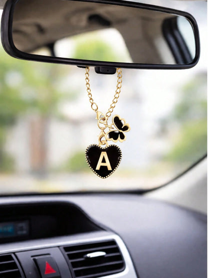 Butterfly, Letter And Heart Shaped Steering Wheel Decor, Cute Pendant Car Interior Decoration, With Adjustable Chain And Lobster Clasp, Suitable For Steering Wheel, Rearview Mirror, Cup Holder, Keycha