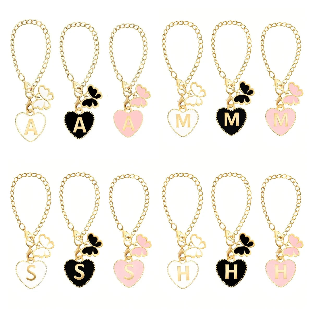 Butterfly, Letter And Heart Shaped Steering Wheel Decor, Cute Pendant Car Interior Decoration, With Adjustable Chain And Lobster Clasp, Suitable For Steering Wheel, Rearview Mirror, Cup Holder, Keycha