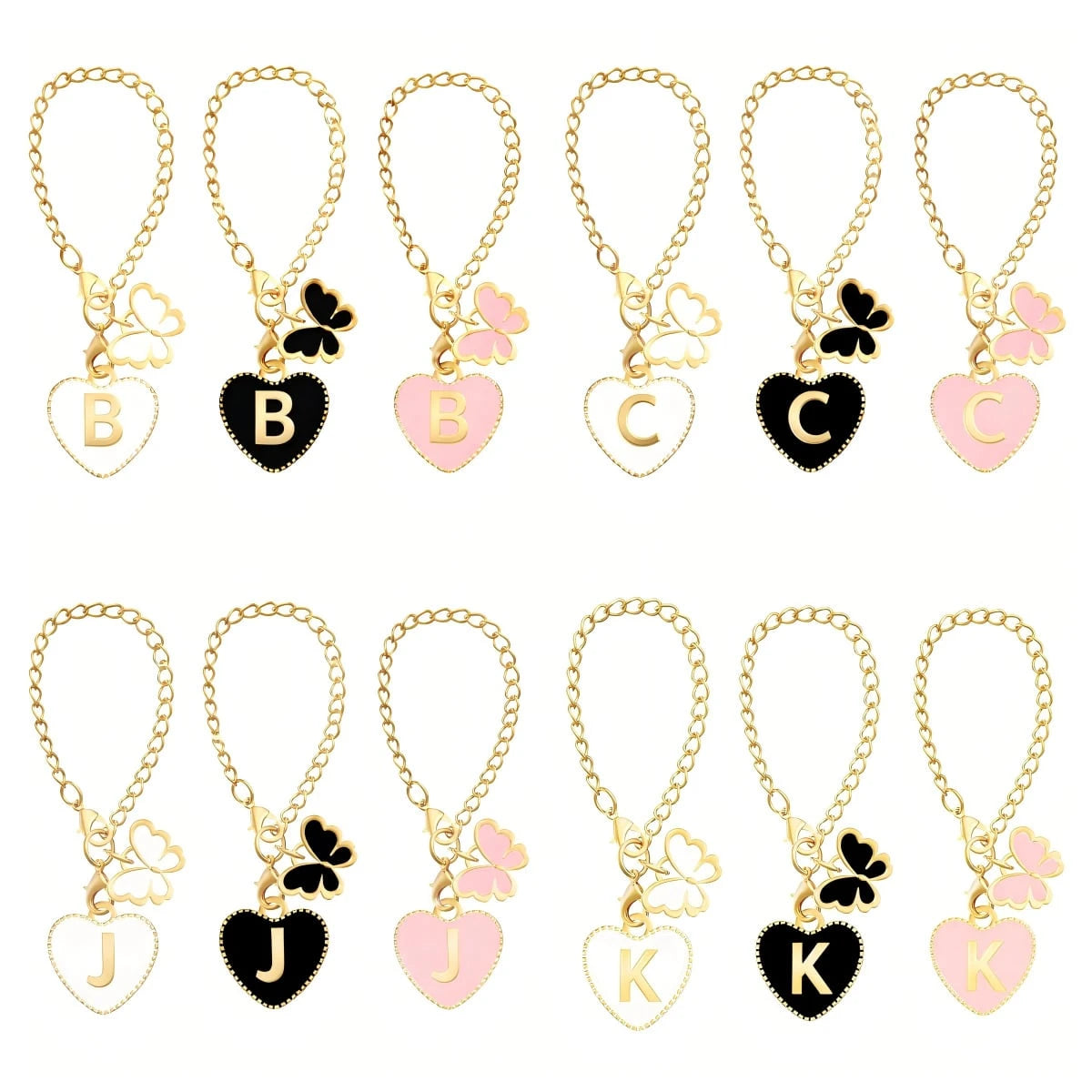 Butterfly, Letter And Heart Shaped Steering Wheel Decor, Cute Pendant Car Interior Decoration, With Adjustable Chain And Lobster Clasp, Suitable For Steering Wheel, Rearview Mirror, Cup Holder, Keycha