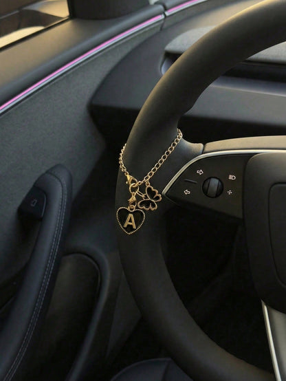 Butterfly, Letter And Heart Shaped Steering Wheel Decor, Cute Pendant Car Interior Decoration, With Adjustable Chain And Lobster Clasp, Suitable For Steering Wheel, Rearview Mirror, Cup Holder, Keycha