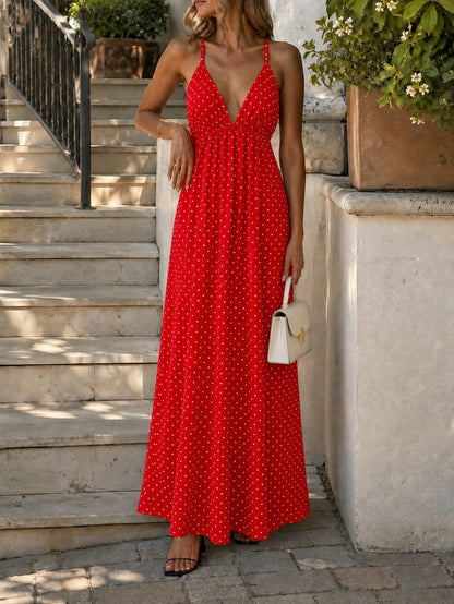 Cévolie Petite Women's Vacation Polka Dot Print Casual Camisole Dress