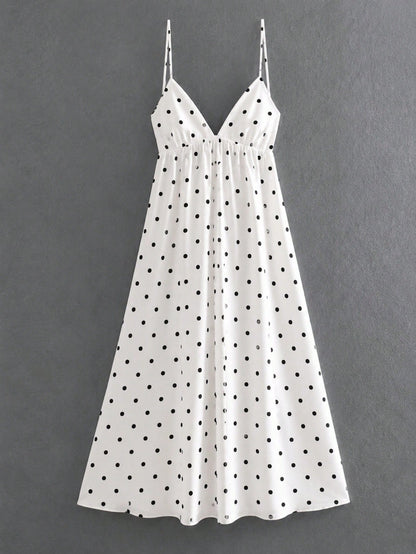 Cévolie Petite Women's Vacation Polka Dot Print Casual Camisole Dress