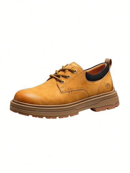 CAMEL CROWN New Men's Casual Leather Shoes: Retro-Style, Fashionable, Thick-Soled, Low-Top, Lace-Up Utility/Work Shoes