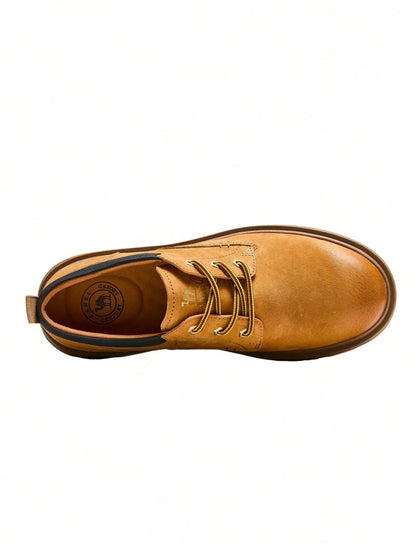 CAMEL CROWN New Men's Casual Leather Shoes: Retro-Style, Fashionable, Thick-Soled, Low-Top, Lace-Up Utility/Work Shoes