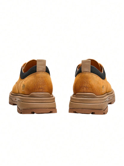 CAMEL CROWN New Men's Casual Leather Shoes: Retro-Style, Fashionable, Thick-Soled, Low-Top, Lace-Up Utility/Work Shoes