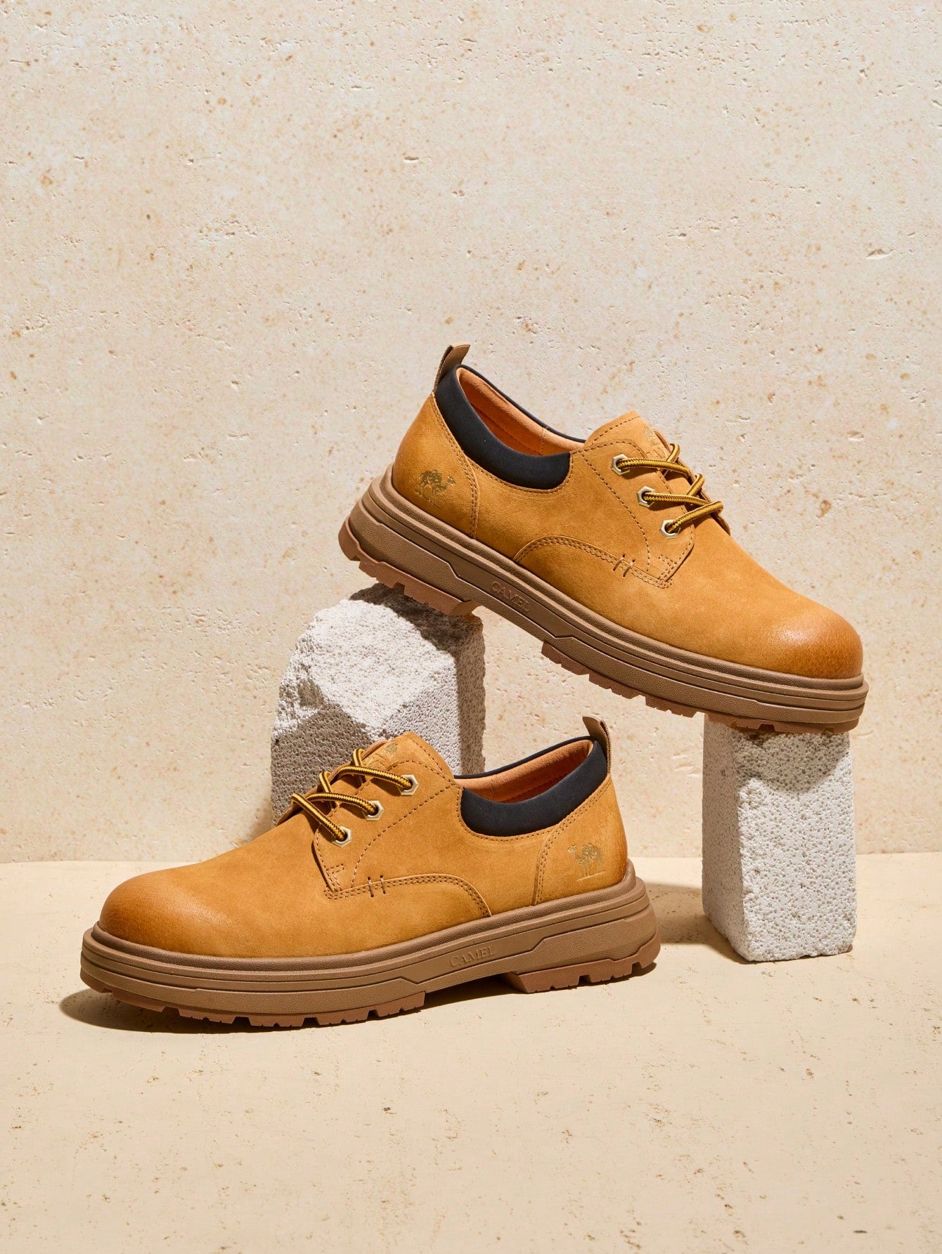 CAMEL CROWN New Men's Casual Leather Shoes: Retro-Style, Fashionable, Thick-Soled, Low-Top, Lace-Up Utility/Work Shoes