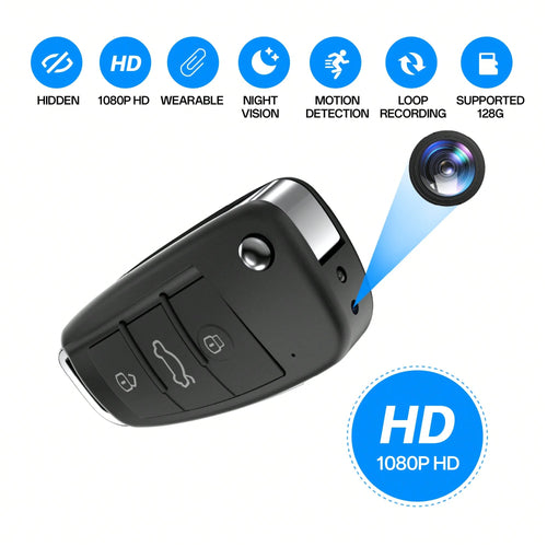 Camera Gadgets 1080P- Car Key Fob Security Camera With 130 Mins Battery Life & Night Vision- Small Portable Body Camera For Meeting & Travel, Supports 128GB Card (Cloud-Free)