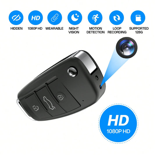 Camera Gadgets 1080P- Car Key Fob Security Camera With 130 Mins Battery Life & Night Vision- Small Portable Body Camera For Meeting & Travel, Supports 128GB Card (Cloud-Free)
