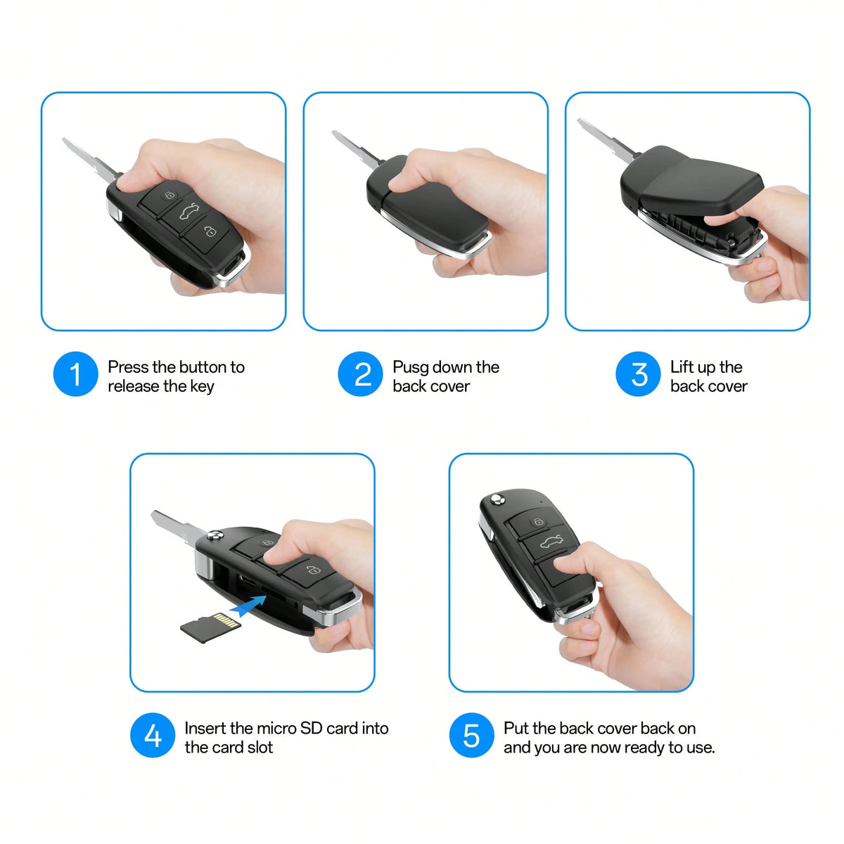 Camera Gadgets 1080P- Car Key Fob Security Camera With 130 Mins Battery Life & Night Vision- Small Portable Body Camera For Meeting & Travel, Supports 128GB Card (Cloud-Free)