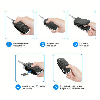 Camera Gadgets 1080P- Car Key Fob Security Camera With 130 Mins Battery Life & Night Vision- Small Portable Body Camera For Meeting & Travel, Supports 128GB Card (Cloud-Free)