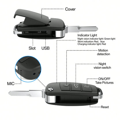 Camera Gadgets 1080P- Car Key Fob Security Camera With 130 Mins Battery Life & Night Vision- Small Portable Body Camera For Meeting & Travel, Supports 128GB Card (Cloud-Free)