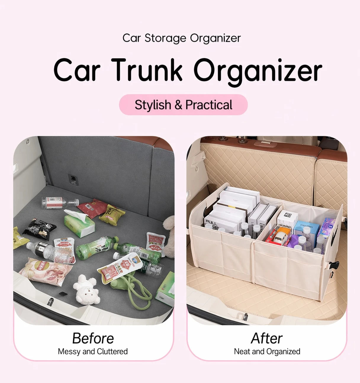 Car Accessories Interior| 1pc Foldable Car Trunk Storage Organizer With Handle, Fits Most Vehicles To Keep Trunks Tidy- Car Accessories For Women