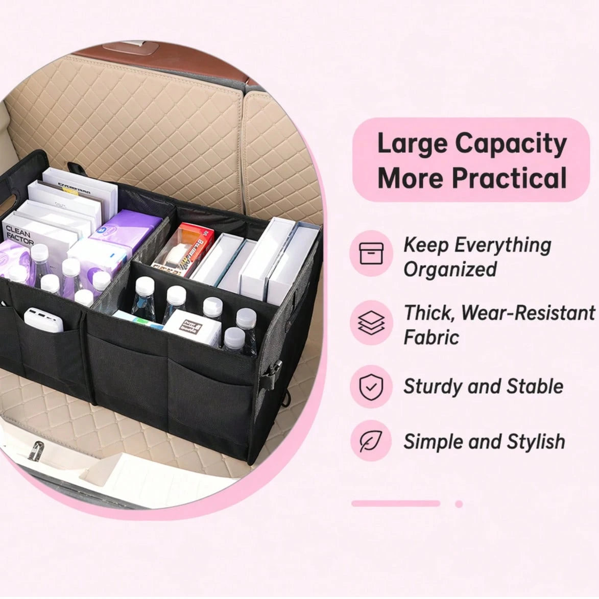 Car Accessories Interior| 1pc Foldable Car Trunk Storage Organizer With Handle, Fits Most Vehicles To Keep Trunks Tidy- Car Accessories For Women
