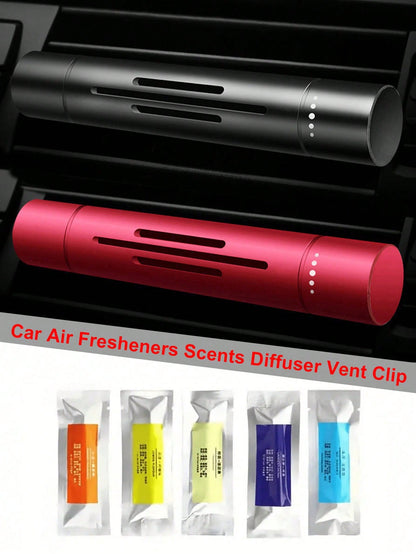 Car Air Freshener Vent Clip- Aromatherapy Diffuser, Includes 1 Holder And 5 Mixed Fragrance Sticks- Essential Oil Wax, Refreshing And Pleasant- Unisex Compact Solid Aromatherapy- Car Fragrance Dec