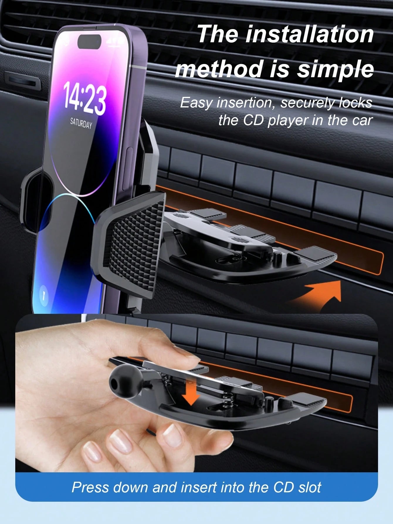 Car CD Slot Phone Holder- Auto-Lock Holder, 360° Rotation, No Drilling Required, Anti-Slip Design, Fits 4.0-6.7 Inch Smartphones, Compatible With All Smartphones, Car Dashboard Accessory