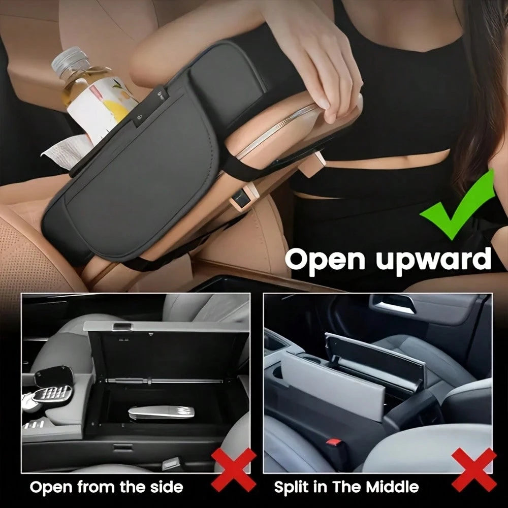 Car Center Armrest Pad With Cup Holder- Armrest Case With 2 Side Pockets And 2 Cup Holders 1 Mobile Phone Holder 1 Paper Towel Holder, Multi-Function Storage For Cell Phones, Water Bottles, Cards- Su