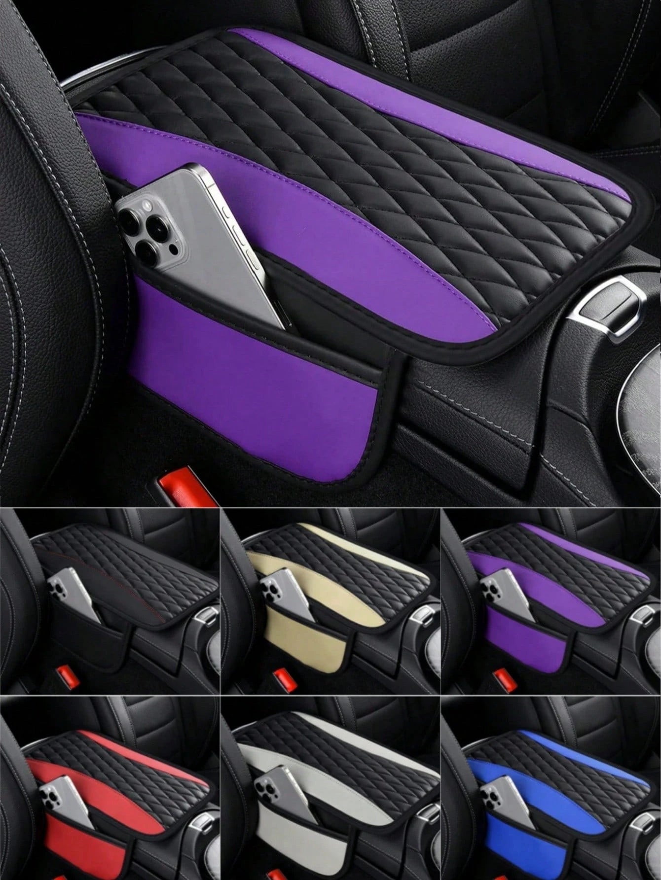 Car Center Console Cover With Side Storage Pockets, Universal Waterproof Armrest Box Cover, Comfortable Car Interior Decor Accessory, Fits Most Cars, Vehicles, SUVs, Car Interior Protection Accessory