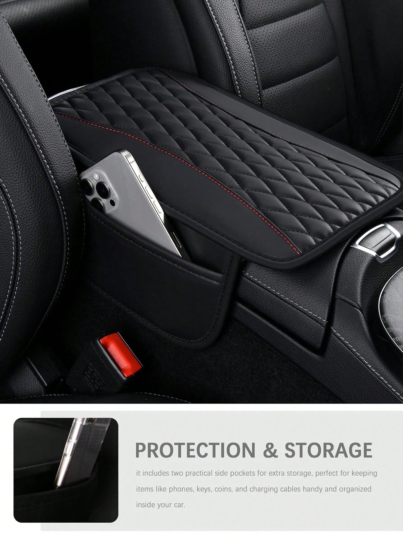 Car Center Console Cover With Side Storage Pockets, Universal Waterproof Armrest Box Cover, Comfortable Car Interior Decor Accessory, Fits Most Cars, Vehicles, SUVs, Car Interior Protection Accessory