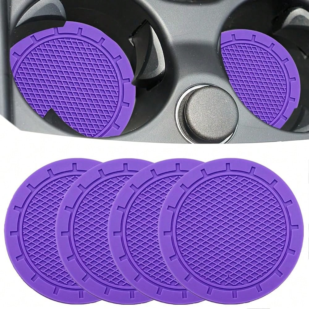 Car Cup Holder Coaster, 4 Pack 2.75 Inch Diameter PVC Non-Slip Universal Insert Coaster, Durable, Suitable For Most Car Interior, Car A