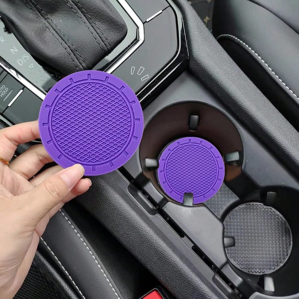 Car Cup Holder Coaster, 4 Pack 2.75 Inch Diameter PVC Non-Slip Universal Insert Coaster, Durable, Suitable For Most Car Interior, Car A