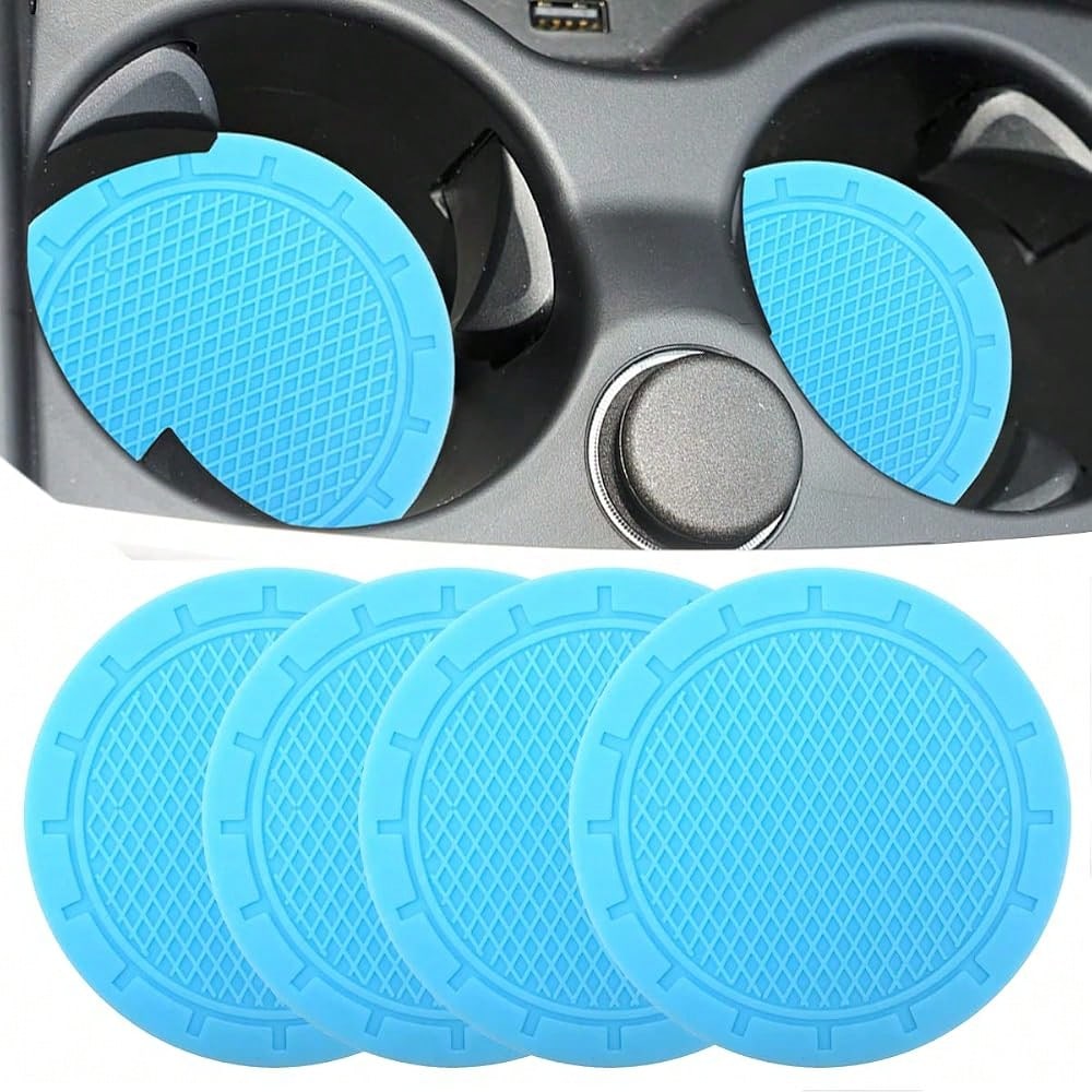Car Cup Holder Coaster, 4 Pack 2.75 Inch Diameter PVC Non-Slip Universal Insert Coaster, Durable, Suitable For Most Car Interior, Car A