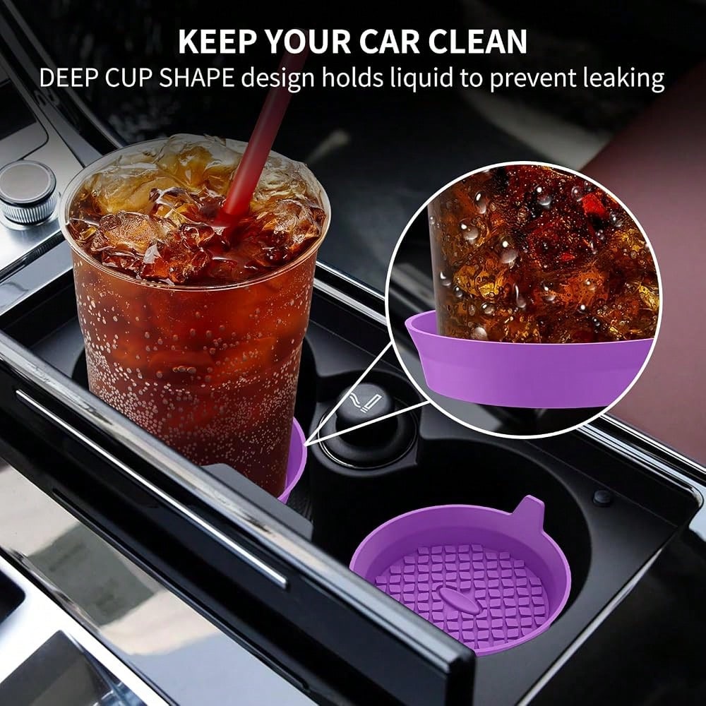 Car Cup Holder Coasters [4 Pack] Silicone Cups Mats, Automotive Universal Non-Slip Recessed Interior Accessories Deep Purple