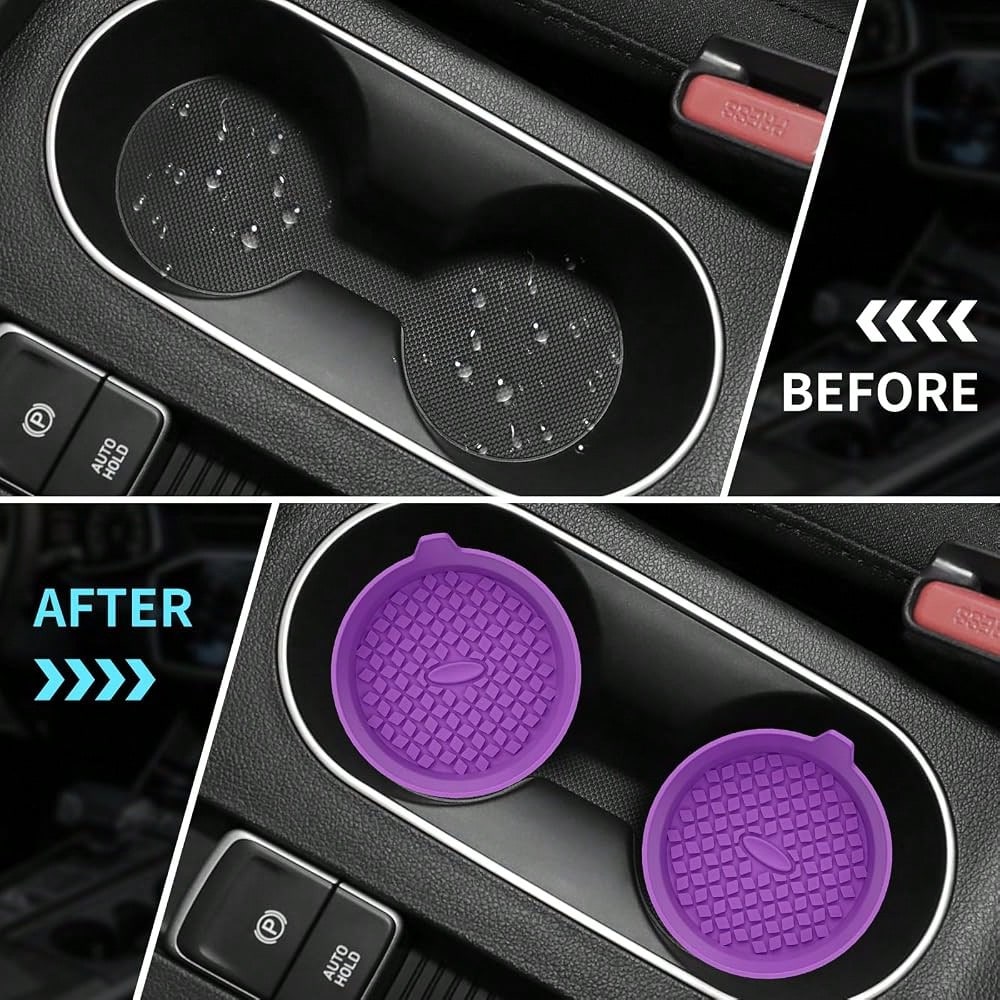 Car Cup Holder Coasters [4 Pack] Silicone Cups Mats, Automotive Universal Non-Slip Recessed Interior Accessories Deep Purple
