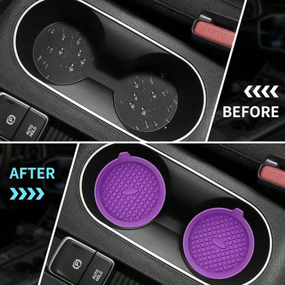 Car Cup Holder Coasters [4 Pack] Silicone Cups Mats, Automotive Universal Non-Slip Recessed Interior Accessories Deep Purple
