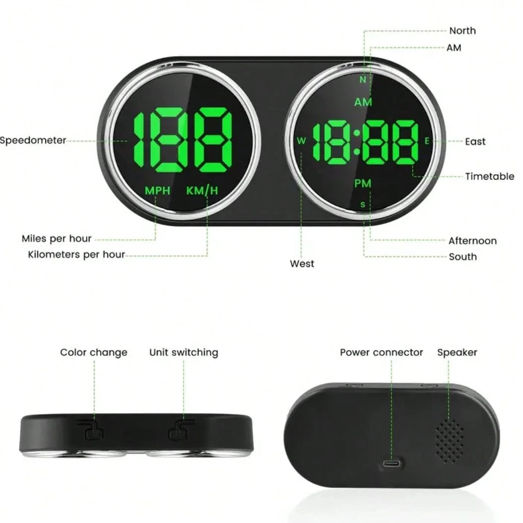 Car GPS Head-Up Display Digital Dashboard Speedometer Supports MPH/KMH, Universal HUD Display With 2M USB Cable And Clock, QC3.0 Fast Charging, Plug And Play, Suitable For Cars, Boats, Trucks, Motorcy