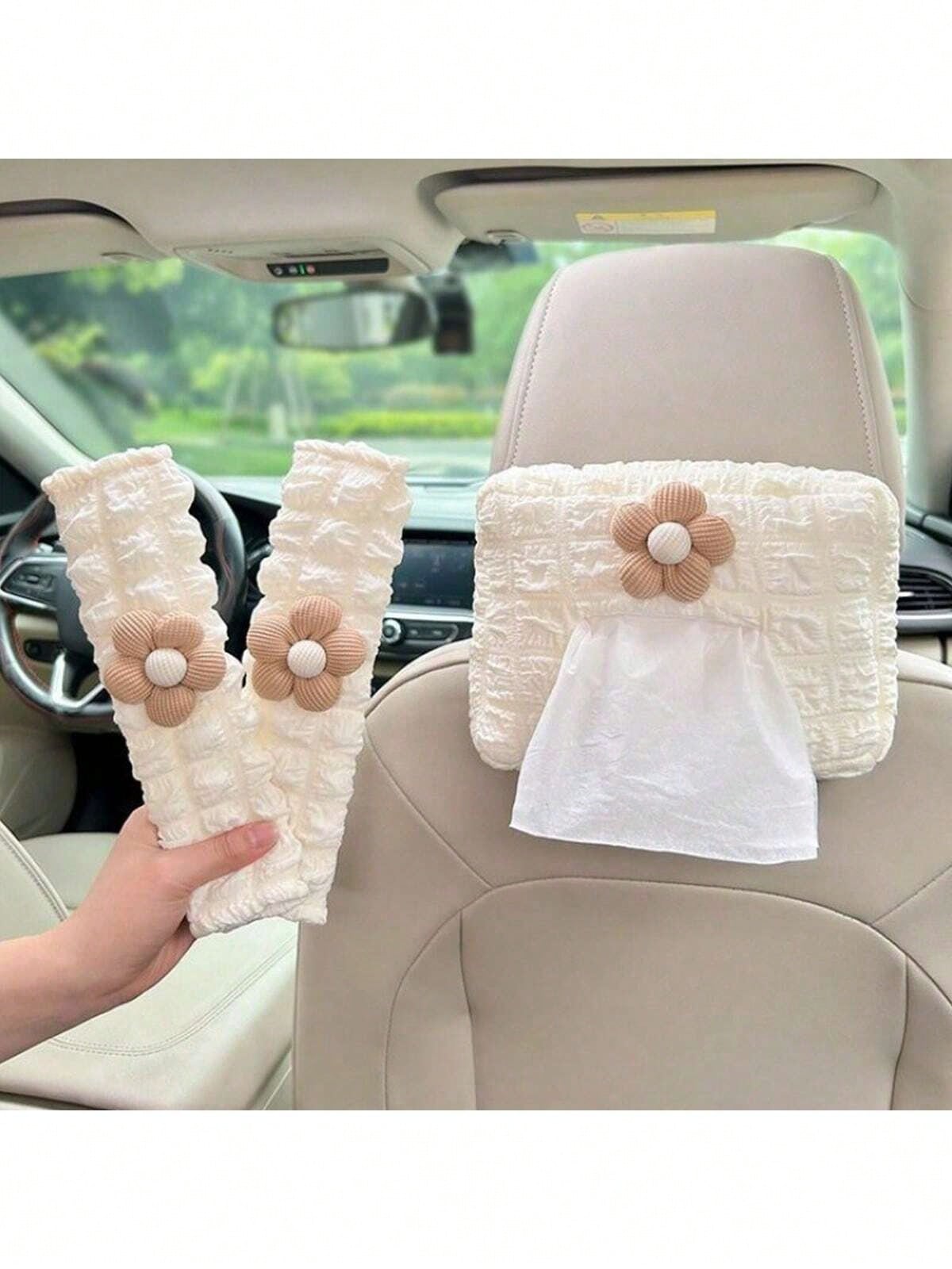 Car Headrest Lumbar Support Creative Cute Flower Car Seat Neck Pillow Lumbar Pillow Car Supplies Car Cushion Four Seasons Universal Women's Headrest Lumbar Support Set