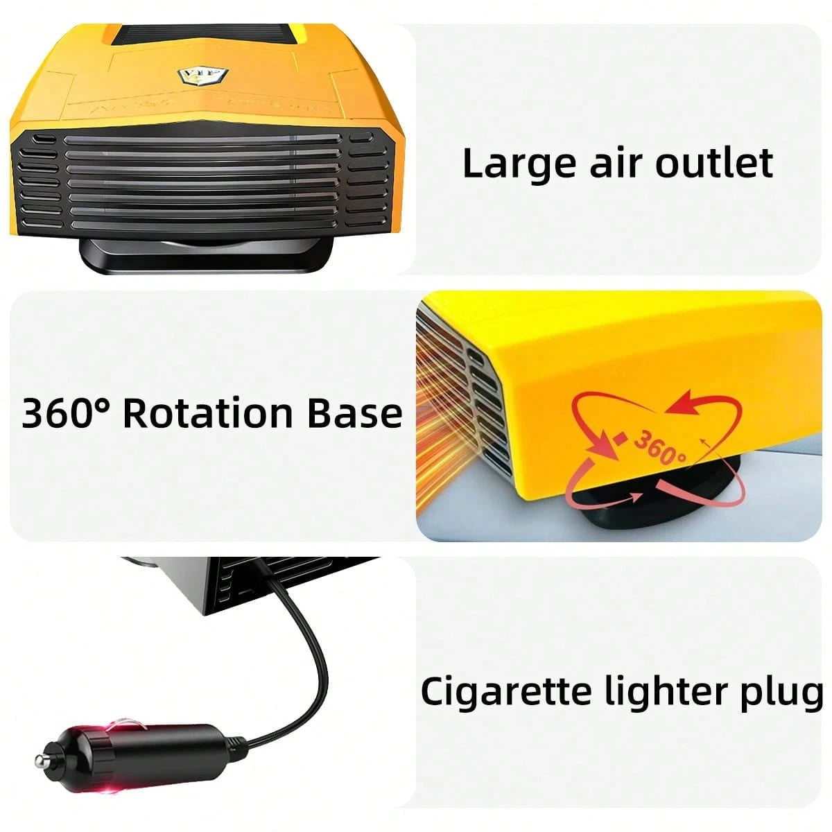 Car Heater, 12/24V Portable Heater For Car Fast Heating Defogging & Defrosting, 2-In-1 Heating & Natural Wind Car Defroster, 360° Rotary Portable Car Heater With Automatic Power-Off Protection