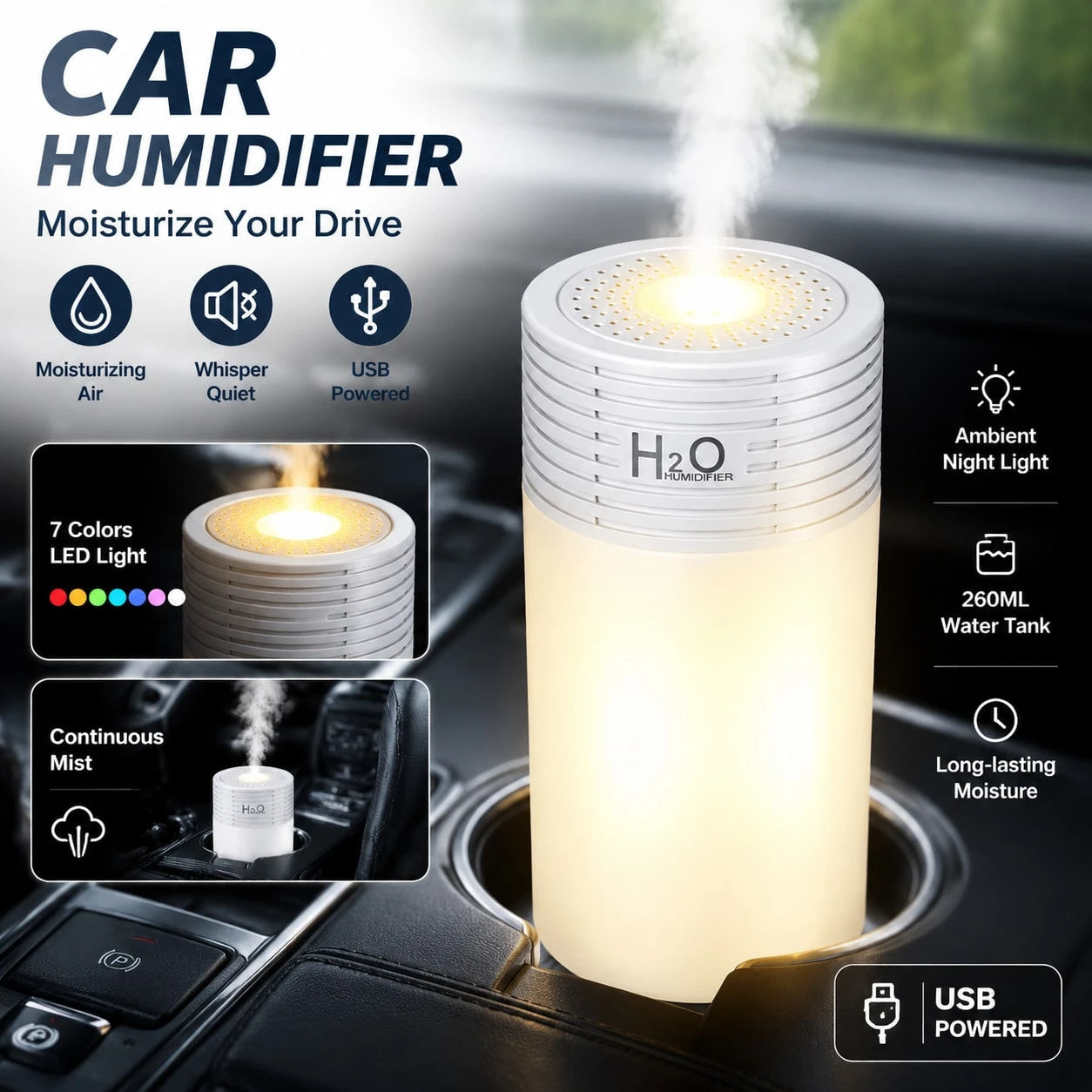 Car Humidifier, Mini USB Portable Atomizing Air Purifier, Creative Mist Diffuser For Home & Office Use