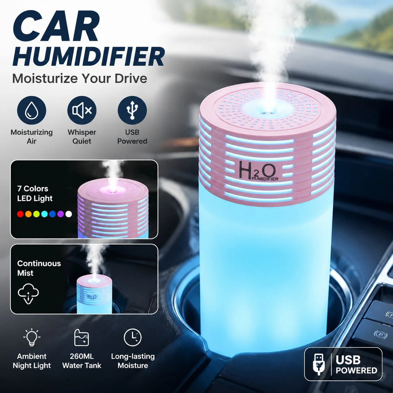 Car Humidifier, Mini USB Portable Atomizing Air Purifier, Creative Mist Diffuser For Home & Office Use