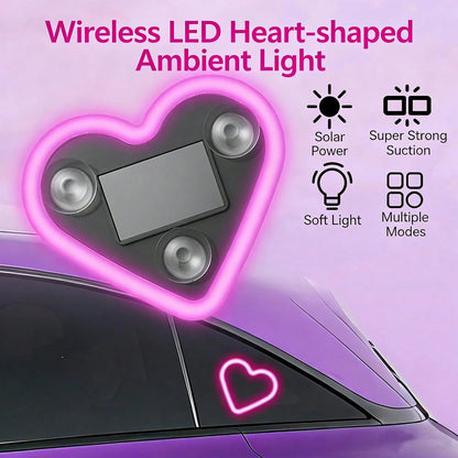 Car LED Ambient Light, Solar-Powered Heart-Shaped LED Neon Light, Solar-Powered Heart-Shaped Atmosphere Light With 3 Modes, IP65 Waterproof, For Romantic Car Interior And Outdoor Decor