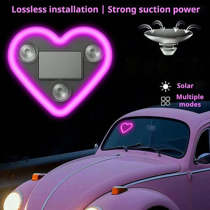 Car LED Ambient Light, Solar-Powered Heart-Shaped LED Neon Light, Solar-Powered Heart-Shaped Atmosphere Light With 3 Modes, IP65 Waterproof, For Romantic Car Interior And Outdoor Decor