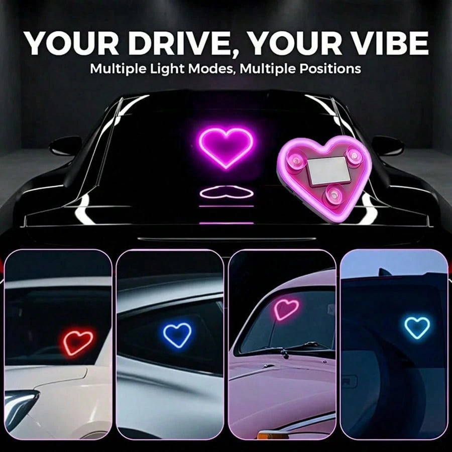 Car LED Ambient Light, Solar-Powered Heart-Shaped LED Neon Light, Solar-Powered Heart-Shaped Atmosphere Light With 3 Modes, IP65 Waterproof, For Romantic Car Interior And Outdoor Decor