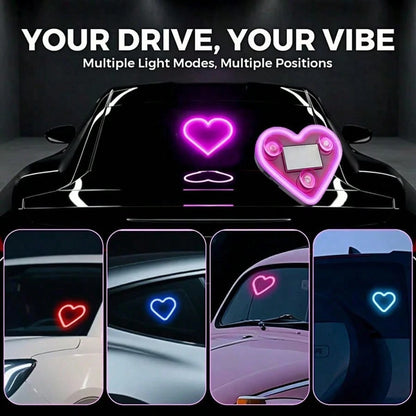 Car LED Ambient Light, Solar-Powered Heart-Shaped LED Neon Light, Solar-Powered Heart-Shaped Atmosphere Light With 3 Modes, IP65 Waterproof, For Romantic Car Interior And Outdoor Decor