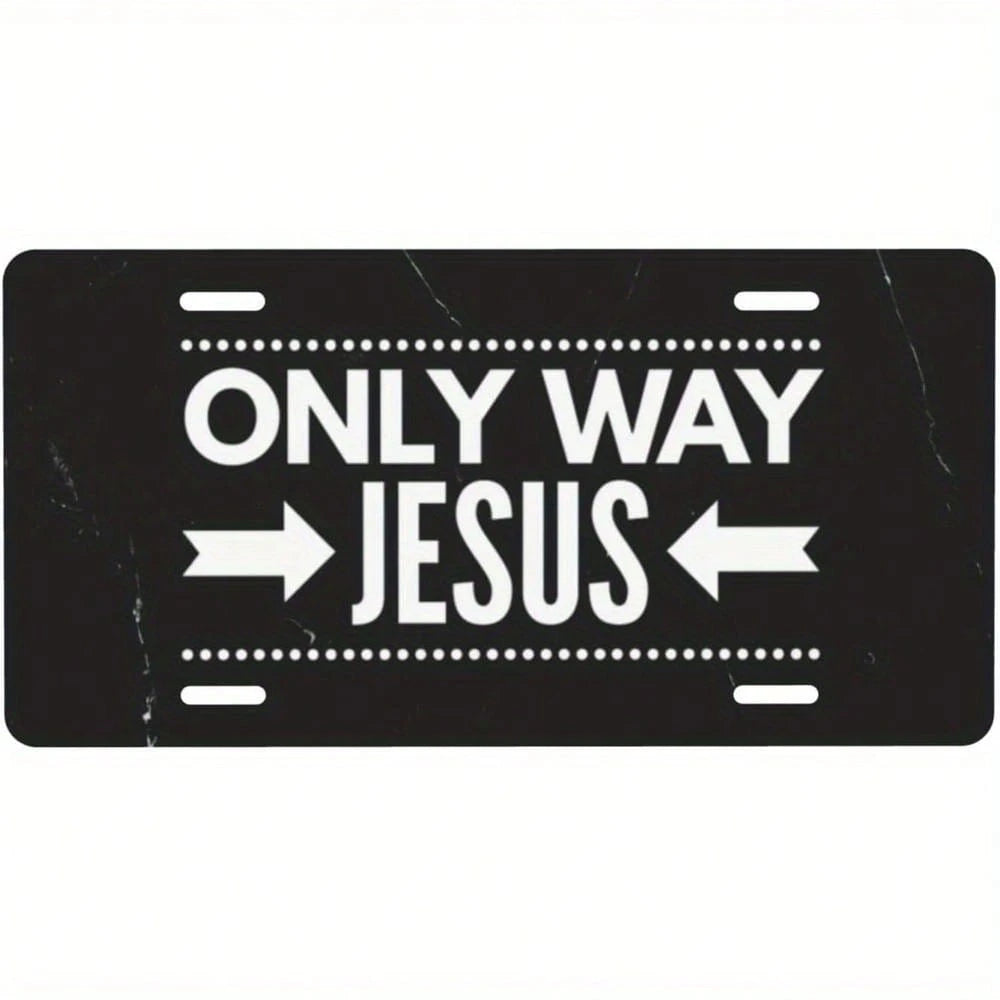 Car License Plate Sign, 1 License Plate Cover, Christian License Plate "Jesus Is The Only Way," Heavy-Duty Aluminum 12x6inch Large Front And Rear Decorative Tag, With Arrow Design And Jesus Cross, Eas