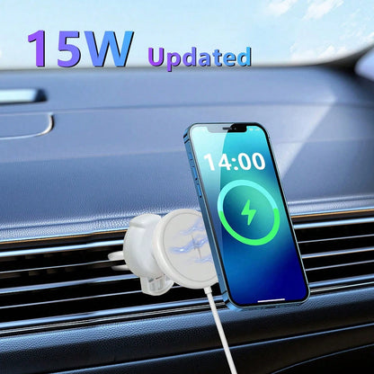 Car Magnetic Wireless Charging Phone Holder, Compatible With IPhone 15/14/13/12 Series With Magnetic Phone Case, Universal For Tesla Models. Strong Magnetic Grip, Stable And Secure, Fast Charging With