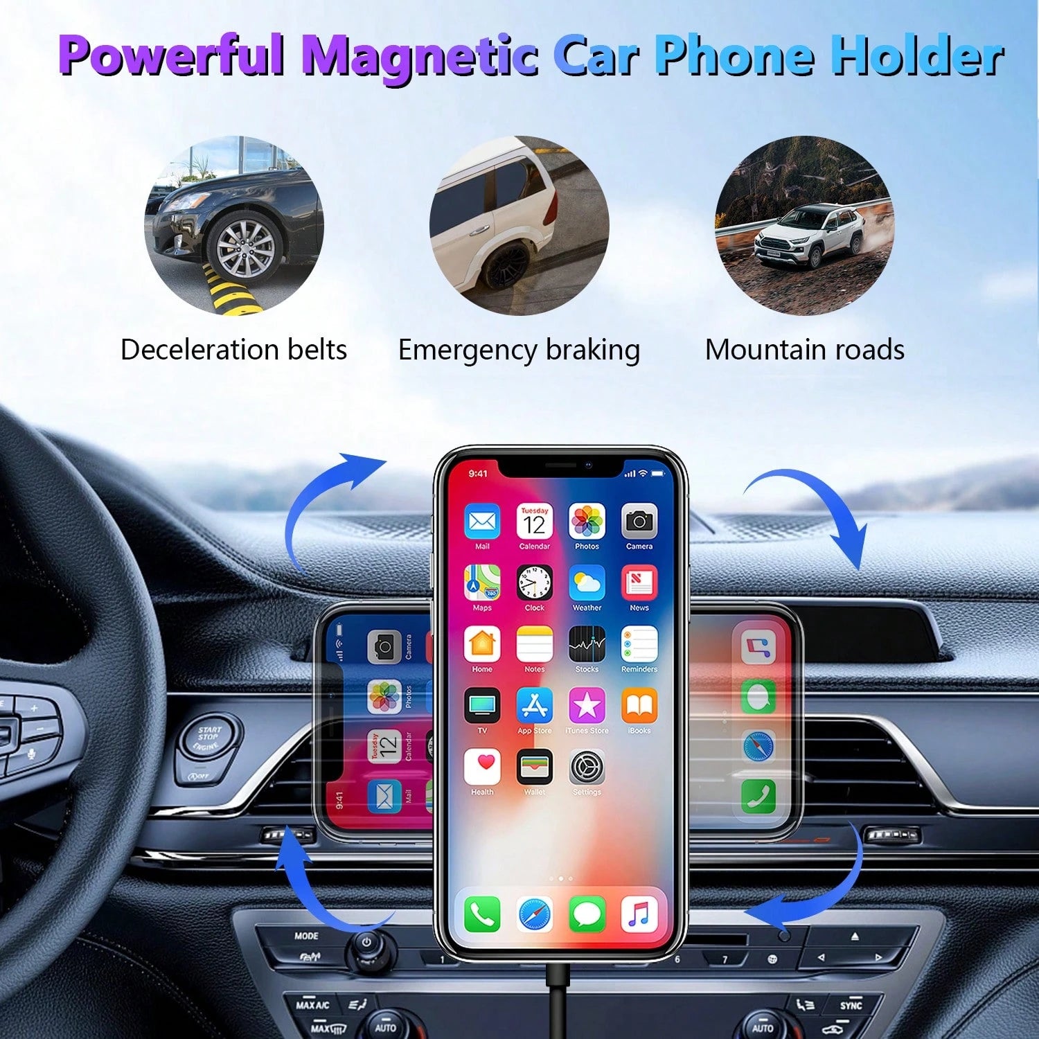 Car Magnetic Wireless Charging Phone Holder, Compatible With IPhone 15/14/13/12 Series With Magnetic Phone Case, Universal For Tesla Models. Strong Magnetic Grip, Stable And Secure, Fast Charging With