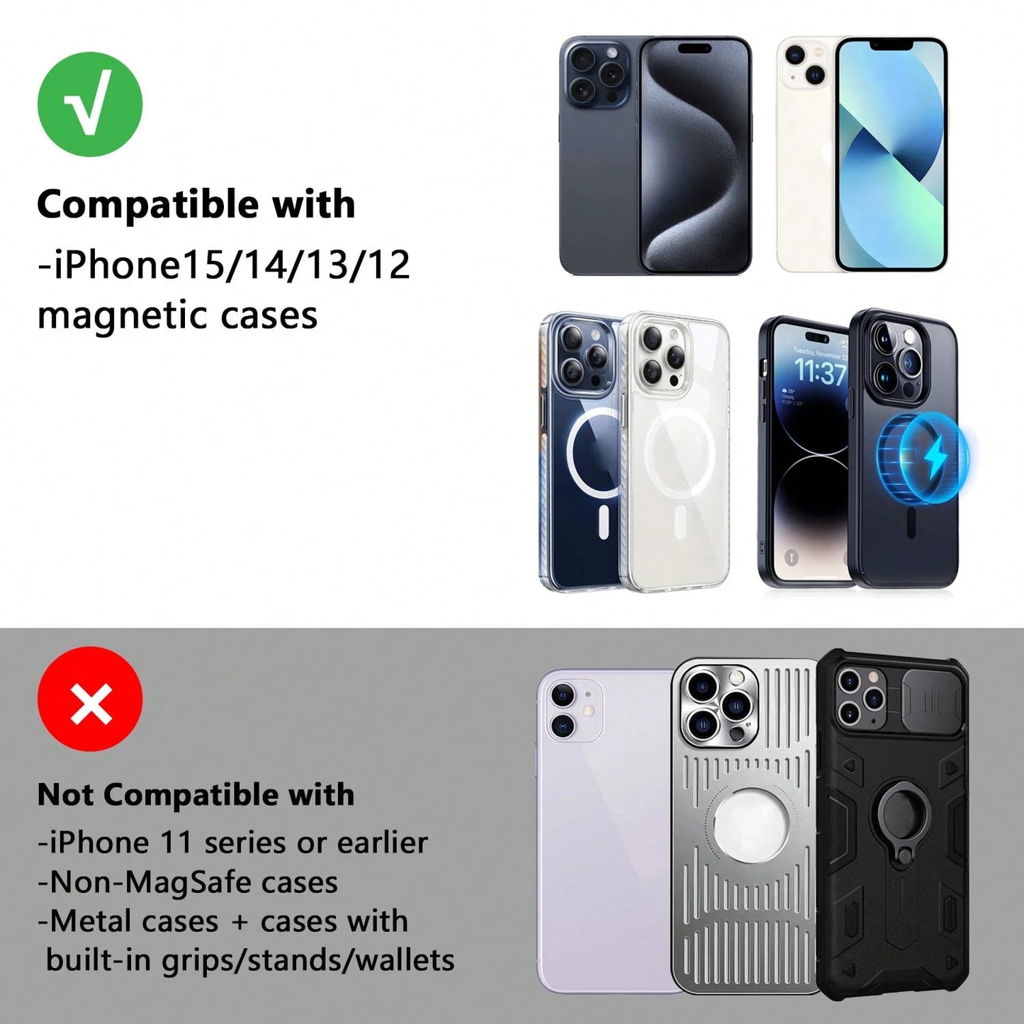 Car Magnetic Wireless Charging Phone Holder, Compatible With IPhone 15/14/13/12 Series With Magnetic Phone Case, Universal For Tesla Models. Strong Magnetic Grip, Stable And Secure, Fast Charging With